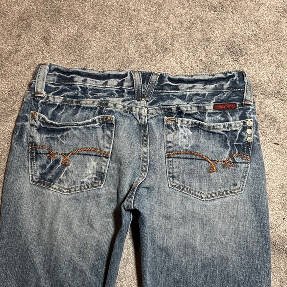 Miss Me Bootcut Jeans Women Size 28 (Fit 30x31.5) Blue Embroidered Low Rise Y2K - Picture 4 of 15